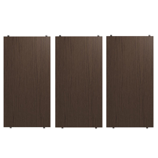 String hyllepakke. 3.pk. 58 x 30 i mørkebrun eik. NYHET! Bestillingsvare.