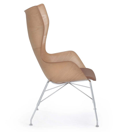 Kartell "K-Wood" lenestol med skammel i 3D finér og lær i sete. Utstillingsmodell. Må hentes / bringes i Trondheim.