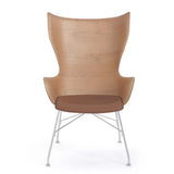 Kartell "K-Wood" lenestol med skammel i 3D finér og lær i sete. Utstillingsmodell. Må hentes / bringes i Trondheim.