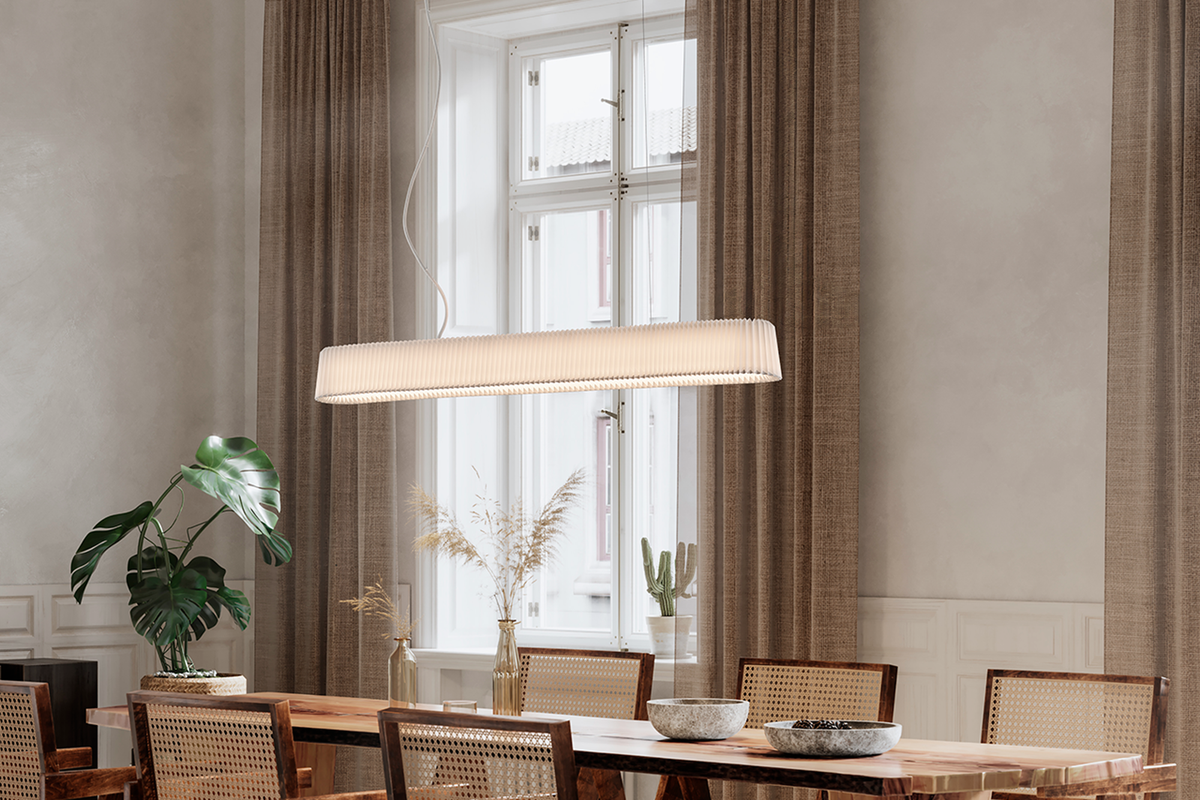 LE KLINT Modell 189 Long Pleat pendel L110 cm i interiør