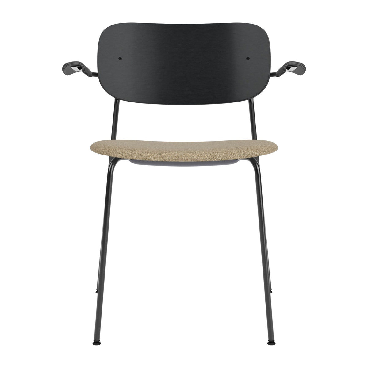 Audo Copenhagen Co Dining Chair spisestol, polstret sete, med armlener, sort stål. Velg tekstil og rygg