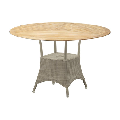 Cane-line Lansing spisebord Ø 120 cm, teak bordplate. Velg farge på understell