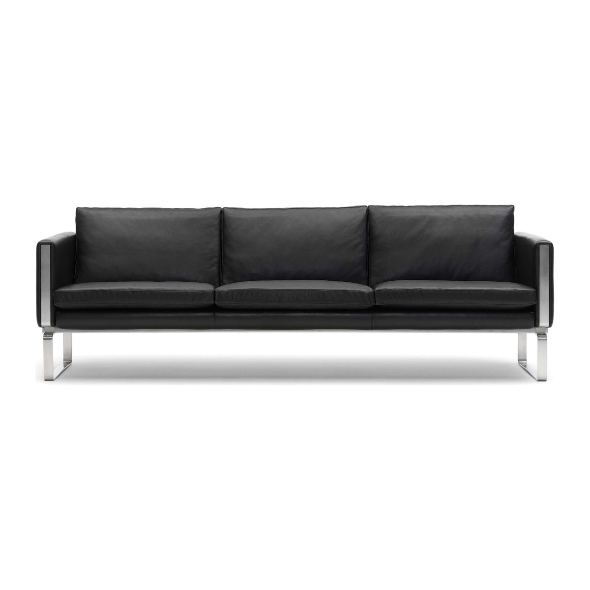 Carl Hansen CH103 3-seter sofa i rustfritt stål og sort lær (Thor 301)