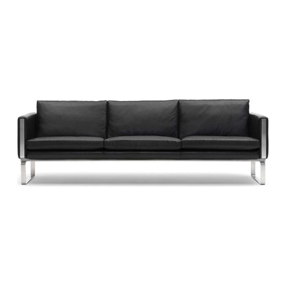Carl Hansen CH103 3-seter sofa i rustfritt stål og sort lær (Thor 301)