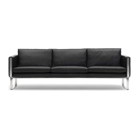 Carl Hansen CH103 3-seter sofa i rustfritt stål og sort lær (Thor 301)