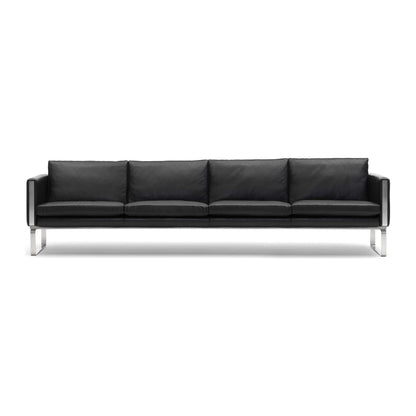 Carl Hansen CH104 4-seter sofa i rustfritt stål og sort lær (Thor 301)