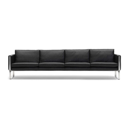 Carl Hansen CH104 4-seter sofa i rustfritt stål og sort lær (Thor 301)