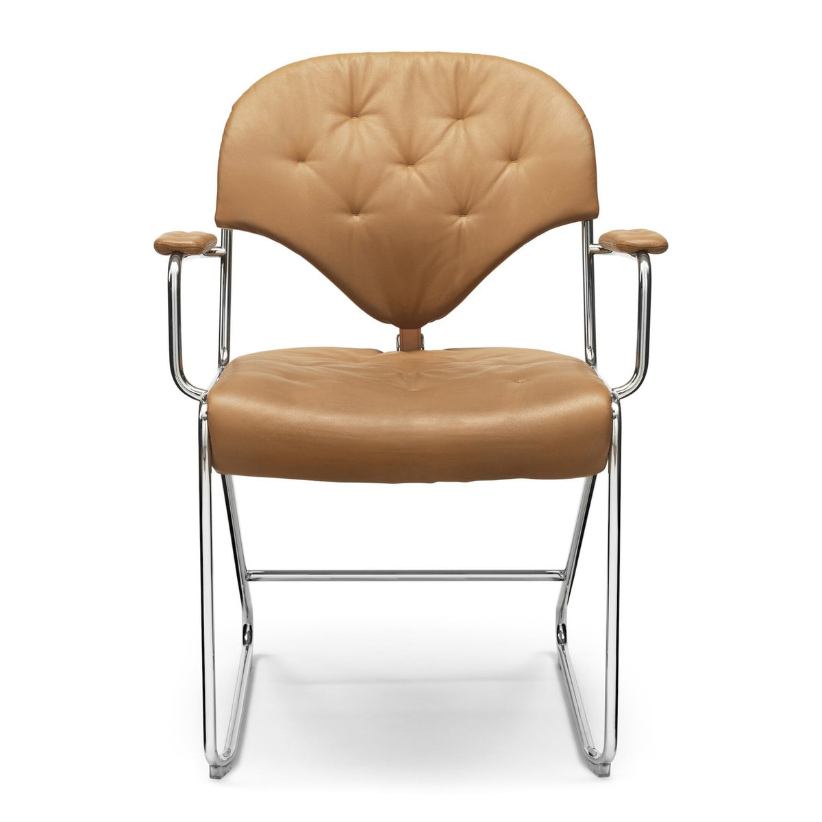 DUX Sam stol med armlene, krom, Naturale skinn Camel