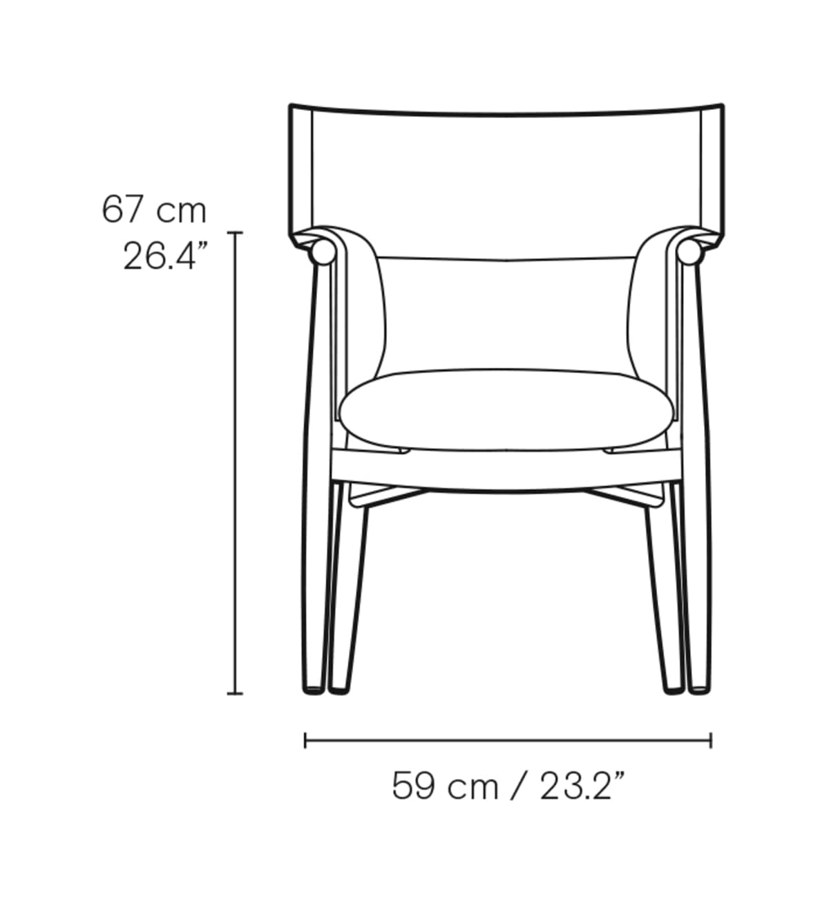 Carl Hansen E005 Embrace Armchair spisestol med armlener – måltegning forfra