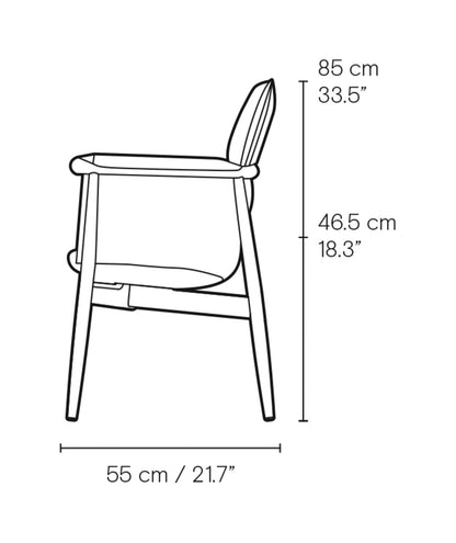 Carl Hansen E005 Embrace Armchair spisestol med armlener – måltegning fra siden