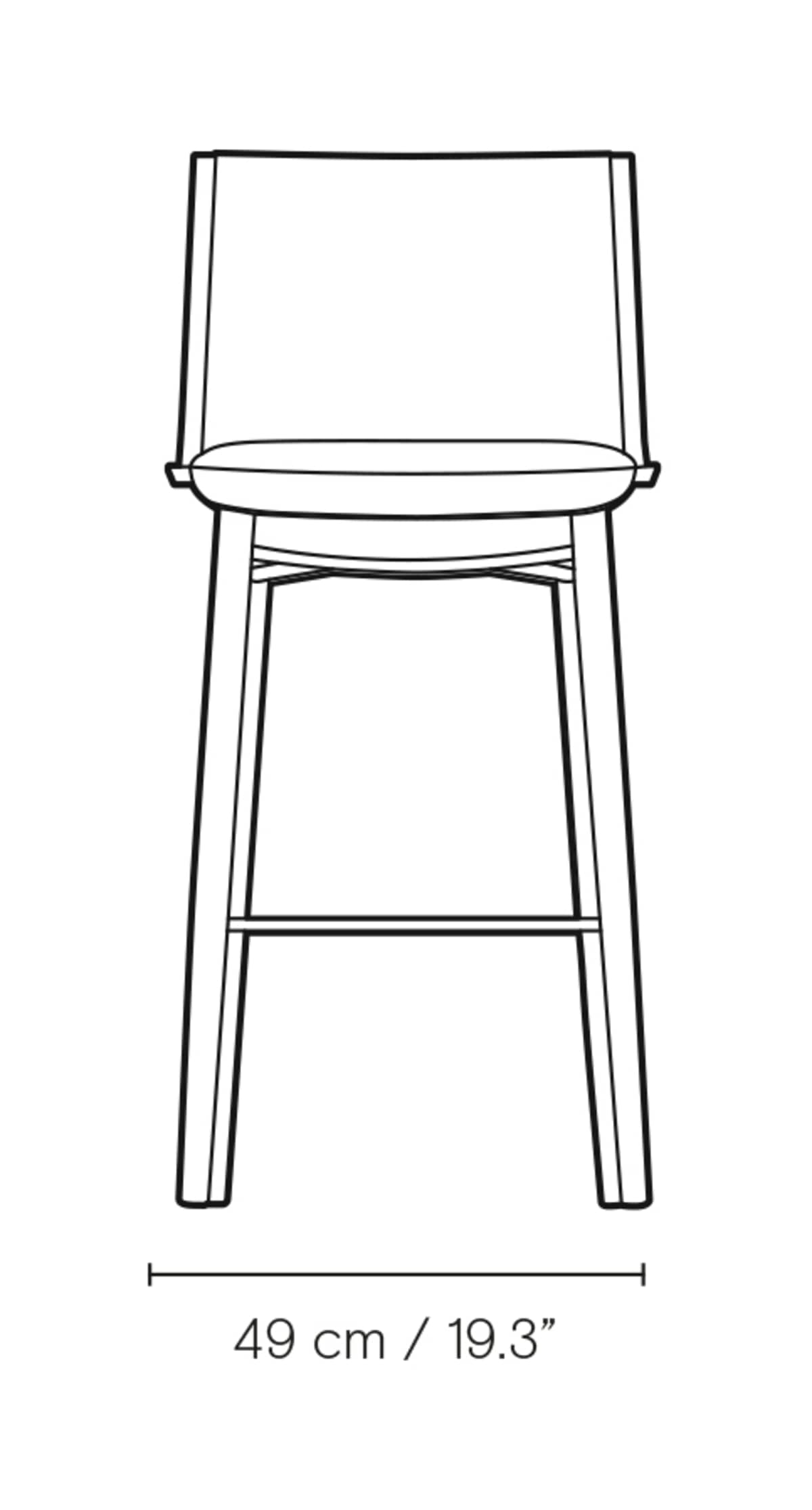 Carl Hansen E006/E007 Embrace Bar Stool barstol – måltegning forfra