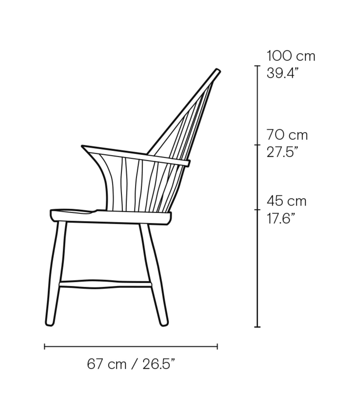 Carl Hansen FH38 Windsor Chair spisestol – måltegning fra siden