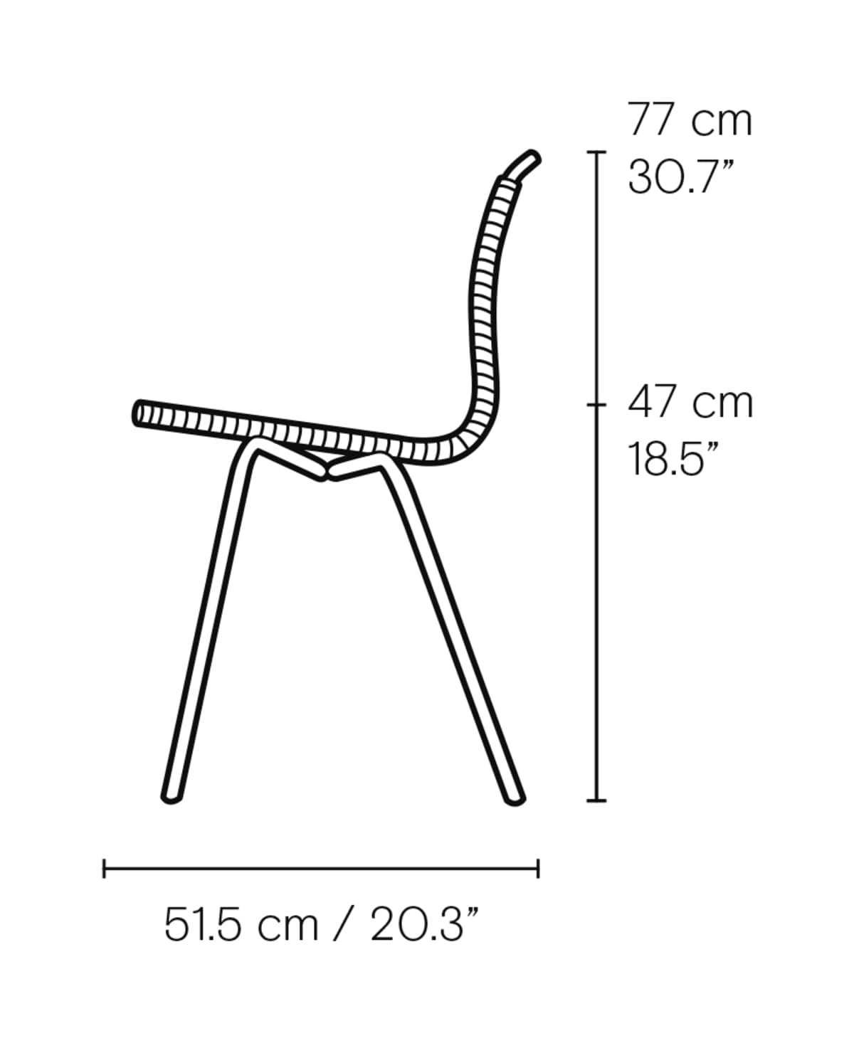 Carl Hansen PK1 spisestol – måltegning fra siden