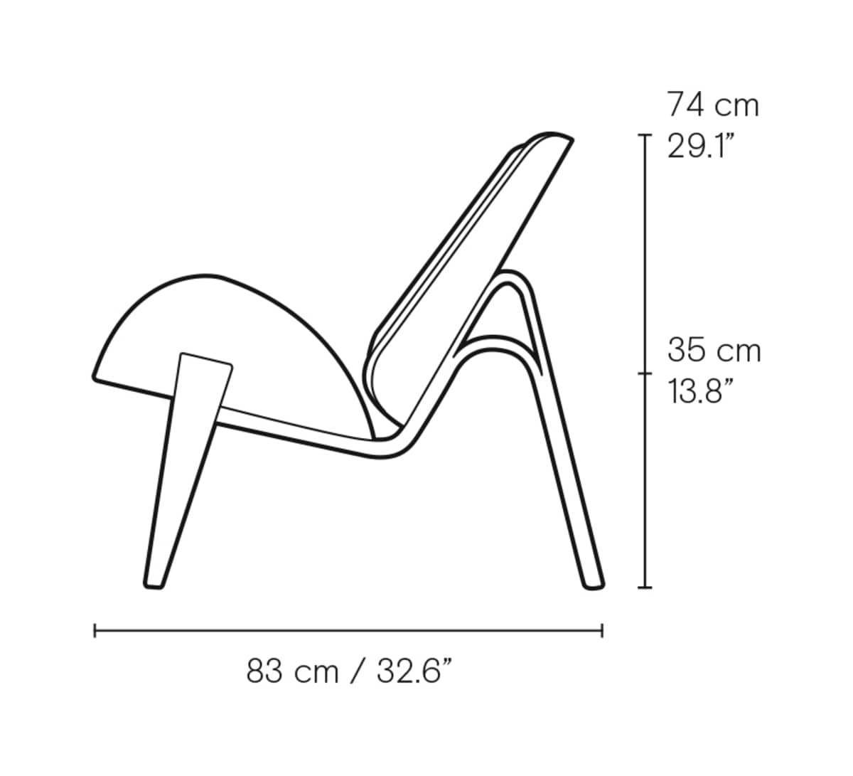 Carl Hansen CH07 Shell Chair lenestol – måltegning fra siden