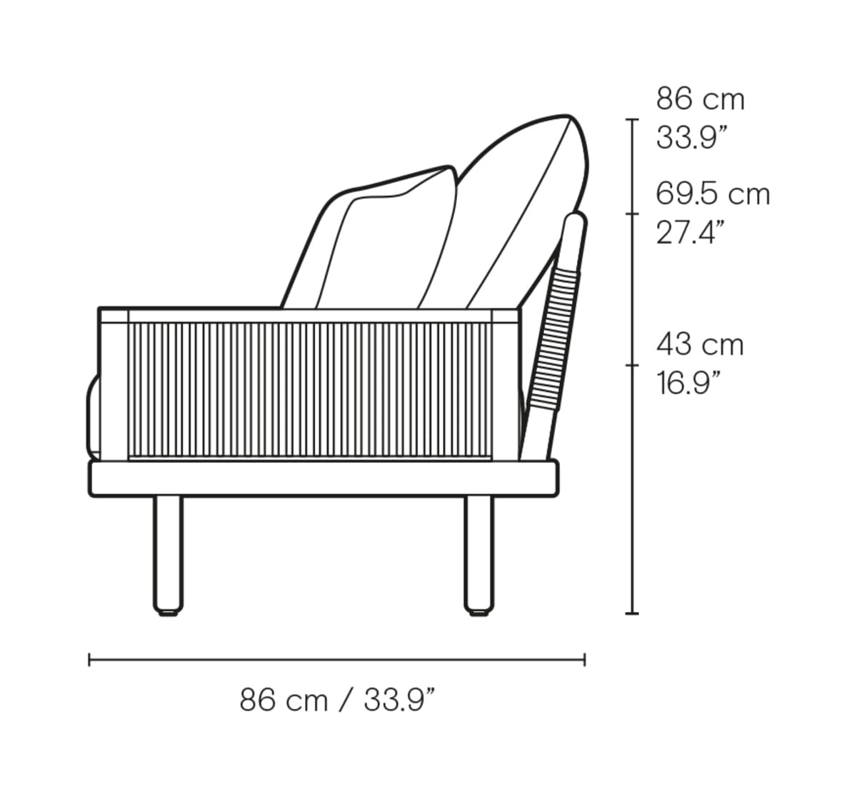 Carl Hansen E510 Embrace Outdoor loungemodul med rygg og armlene – måltegning