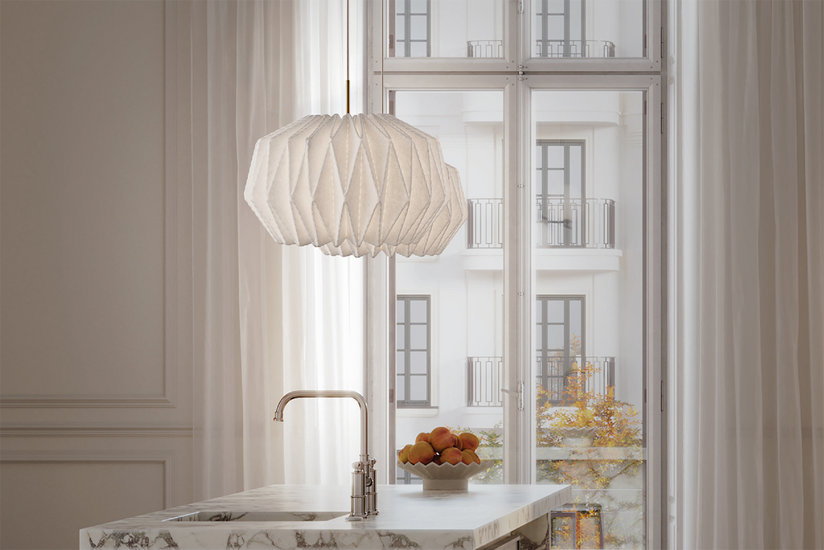 LE KLINT Modell 164 Softly Pleated I pendel i interiør