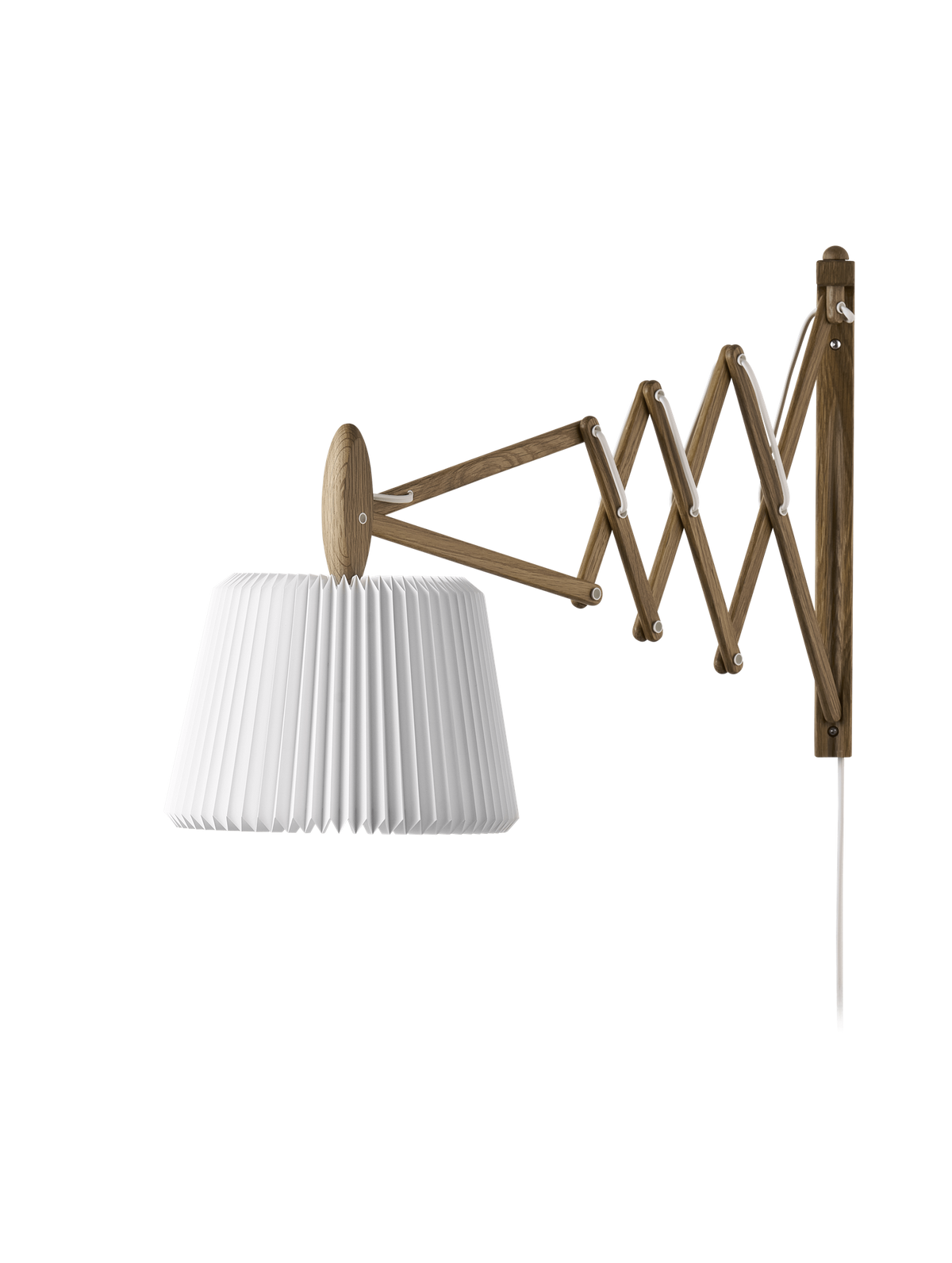 LE KLINT Sax 233 vegglampe, lang arm, Snowdrop-skjerm – Røkt eik, Standard (plastfolie)