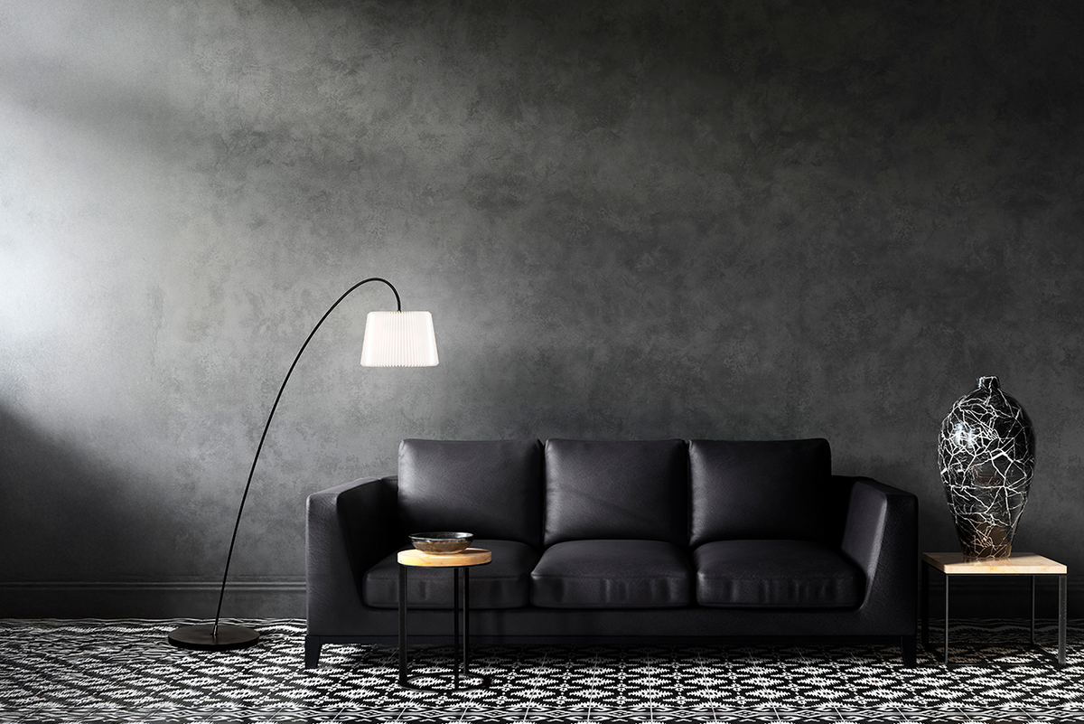 LE KLINT Modell 320 Snowdrop gulvlampe H155 cm i interiør