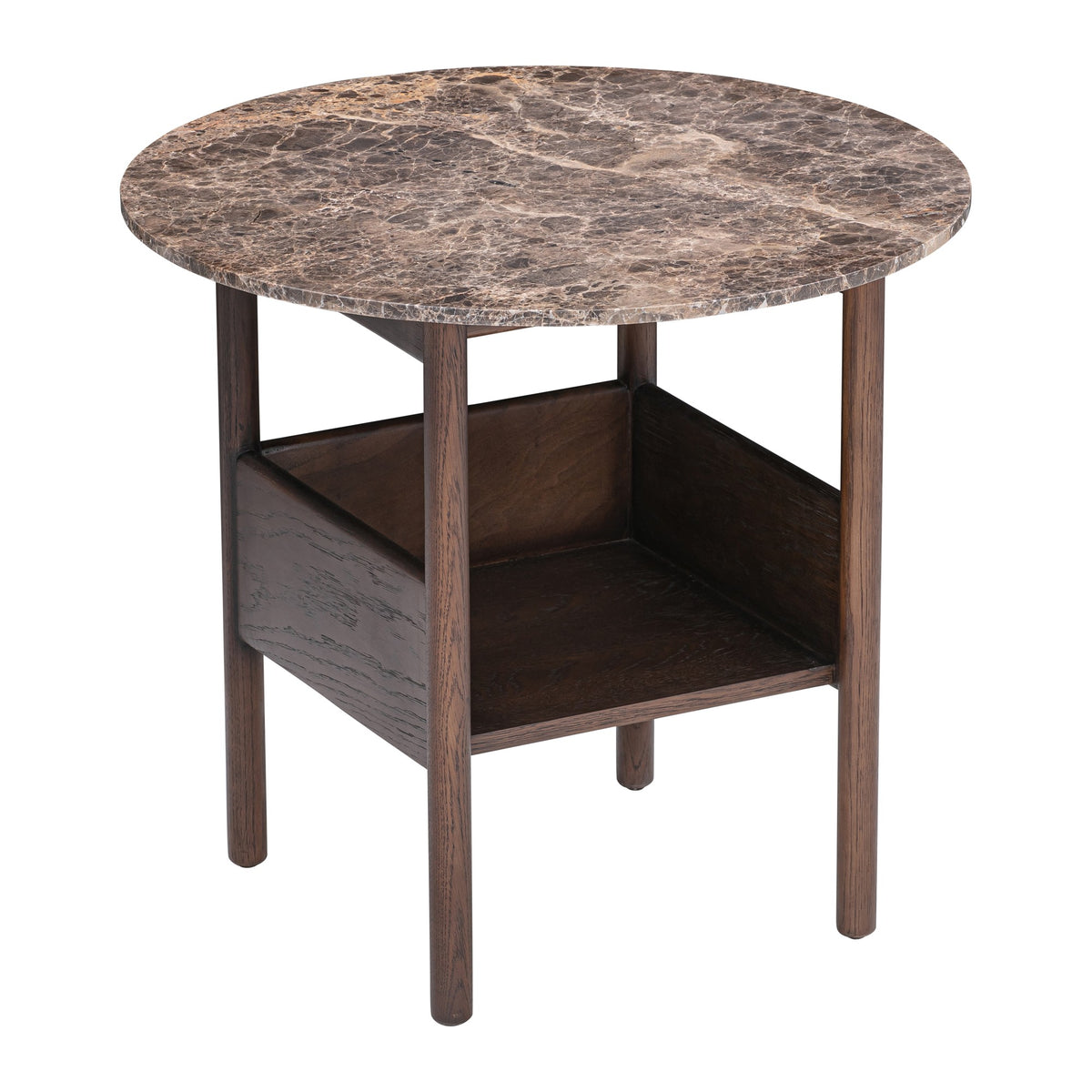 Wendelbo Collect sidebord, rundt – Brown Emperador-marmor og mørkbrun eik