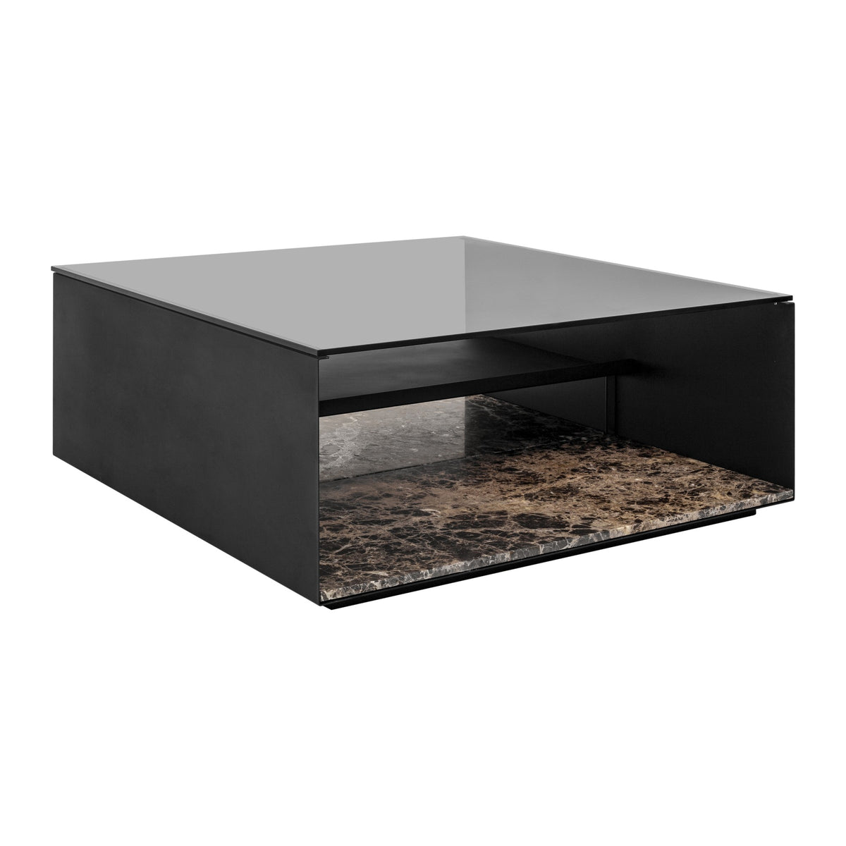 Wendelbo Expose sofabord Large, brunt glass og Dark Emperador-marmor
